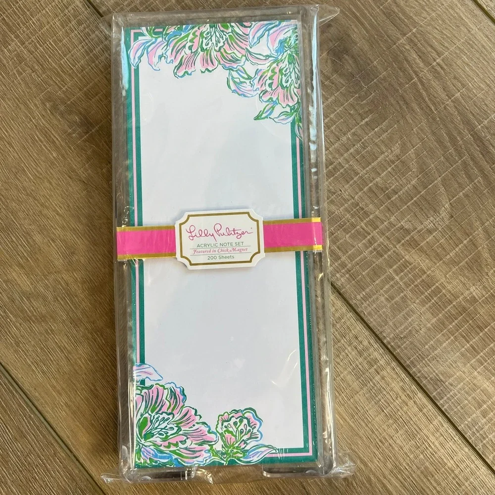 Lilly Pulitzer Set Notebook and Acrylic Note Floral Boujie Colorful Office Desk